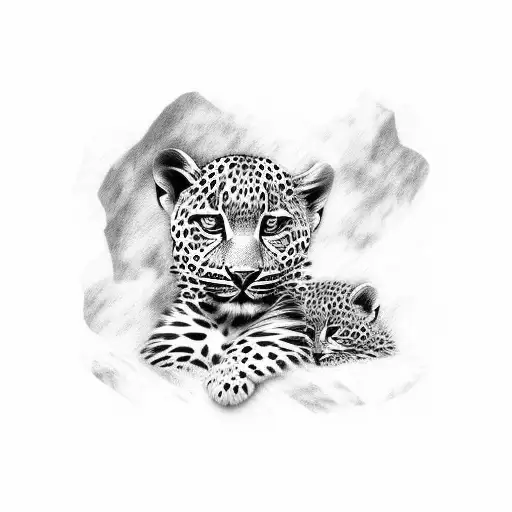 Big Leopard With Two Other Baby Leopards