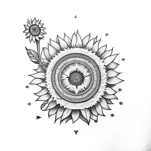 Sunflower With Compass In The Middle