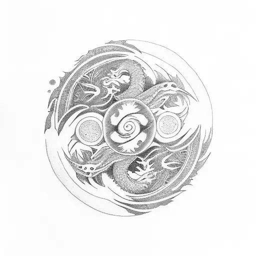 Yin And Yang Forest Dragon Sun Moon