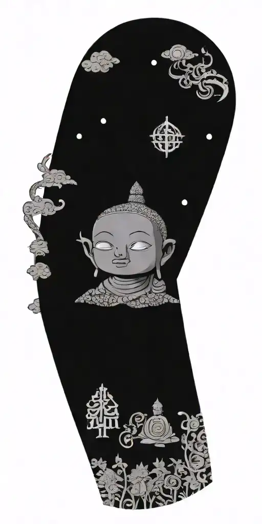 Funny And Silly Anime Characters With Buddhist Symbols Filling Background
