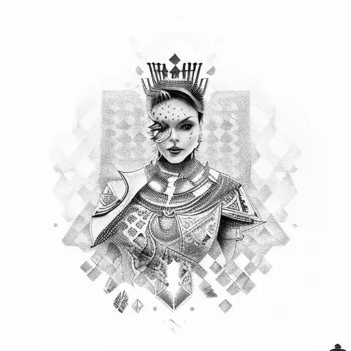 A Detailed Portrait Of A Chess Queen And Pawn In A Dotwork Style