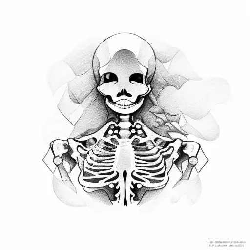 Woman Transposed On Top Of Skeleton