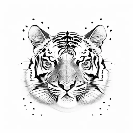 Cartoon Tiger Surrounded By Mushrooms