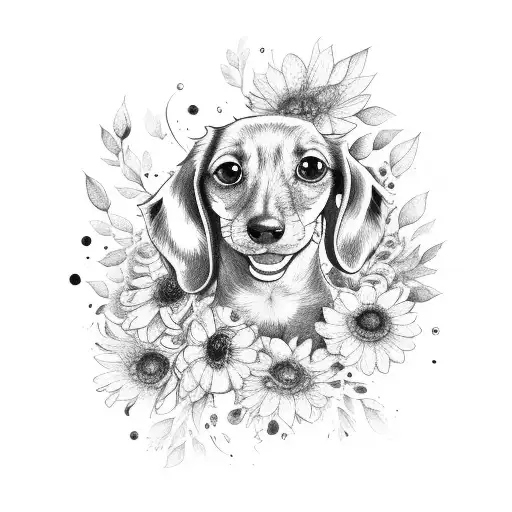 Dachshund Black&tan Flowers Smile Cute Watercolor