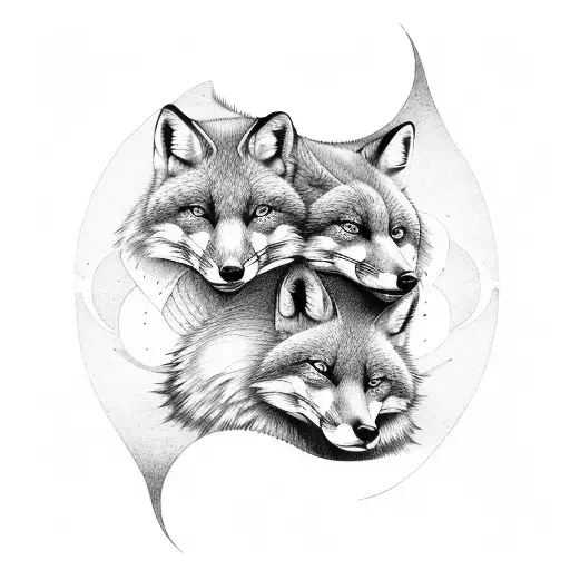 Fox And Wolf Hugging Each Other Like Yin And Yang