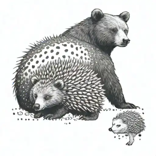 Bear Next To Hedgehog Love