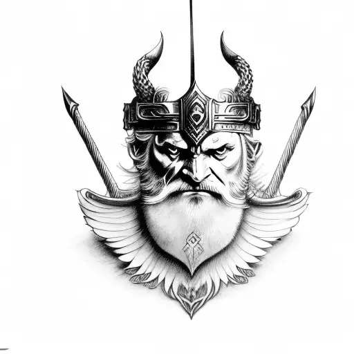 Odin With Knot Work Design Over Odins Spear On Forearm