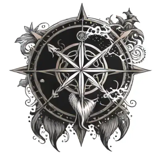 An Intricate Compass Rose With Elements Of A Pirate Flag And A Mermaid's Tail Tattoo