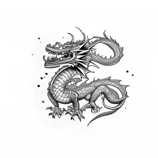 A Dragon Breathing Fire In A Video Game World With Hitman Silhouettes In The Background