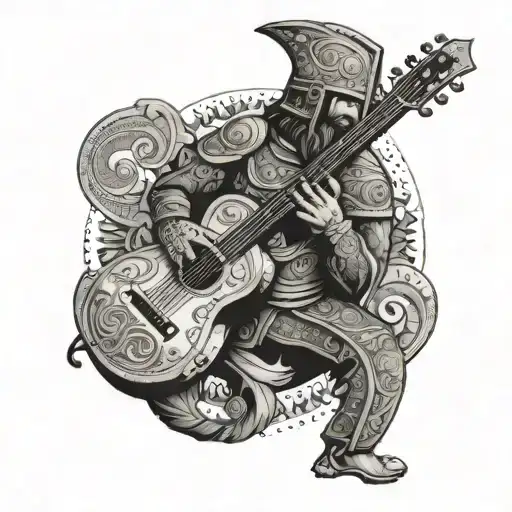Pictish Warrior Design Incorporating A Guitar As A Weapon