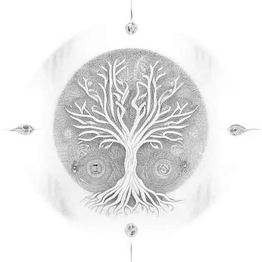 Tree Of Life Realistic With Green Circle Above It