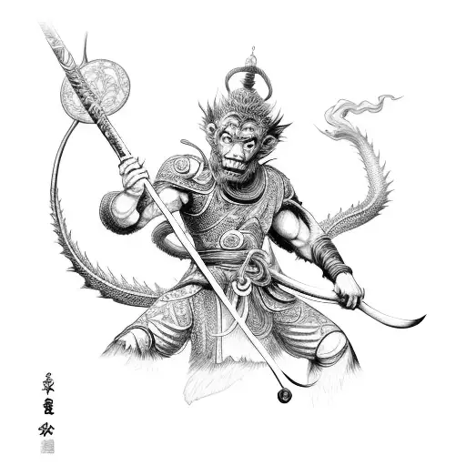 Sun Wukong With Staff On Dragon
