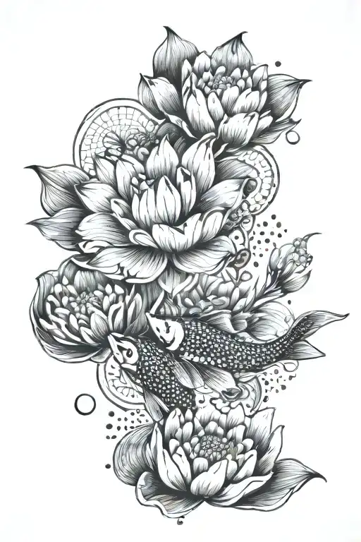 Lotus Flower Cherry Blossom Koi Fish Ying Yang