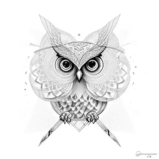 An Owl Perched On A Music Staff With Intricate Geometric Patterns In The Background