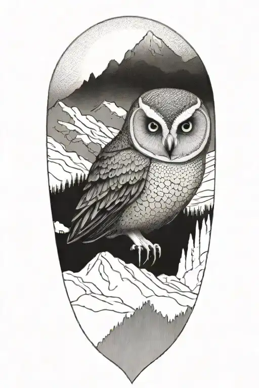 Owl Perched In Mountains