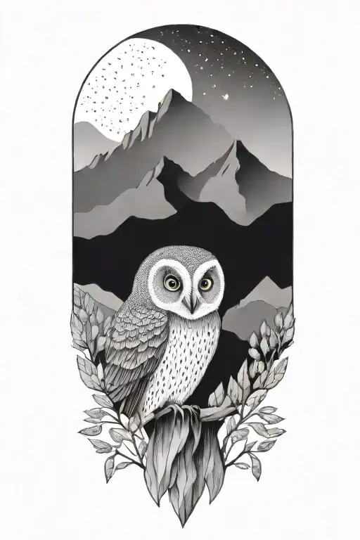 Owl Perched In Mountains