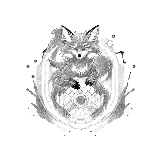 An Anime-inspired Scene Of A Fox And A Dragon Teaming Up To Solve An Electrical Engineering Problem Tattoo