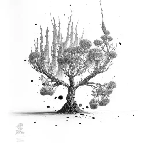 A Burned Tree Growing Out Of A Broken Vase Repaired With Kitsungi Gold Cracks
