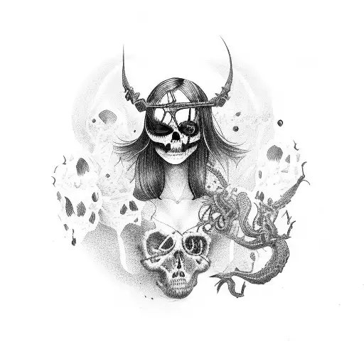 Death Next To A Sexy Demon Woman