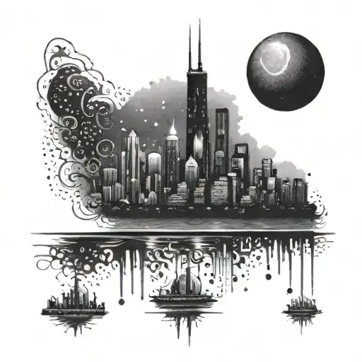 A Tattoo Of The Chicago Skyline At Night With The City Lights Shining