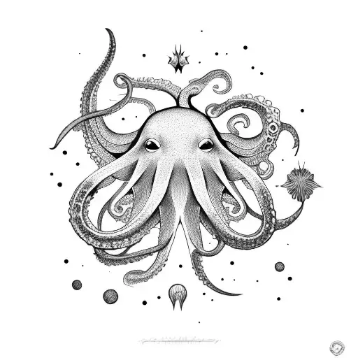 A Colorful Star And A Black And White Octopus