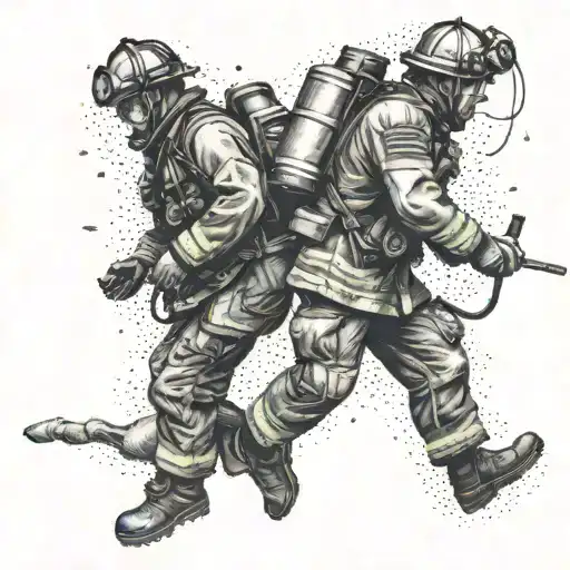 A Powerful Image Of A Firefighter And Navy Diver Working Together To Rescue People In Distress