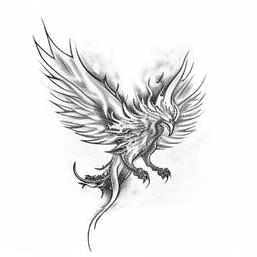 A Dotwork Tattoo Of A Phoenix Breaking Free From Chains Symbolizing Addiction