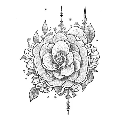 Sword With Flowery Wreath In Background