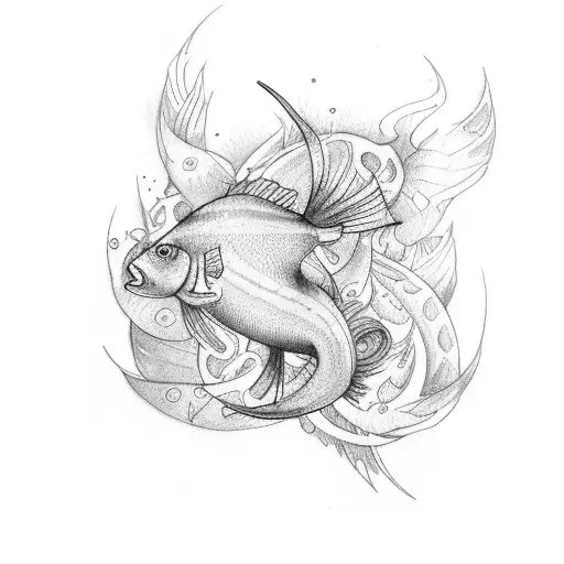 Purple And Blue Pastel Watercolor Alpha And Beta Fish Drawing