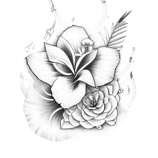 Music Notes Tropical Flowers Tropical Bird Sleeve