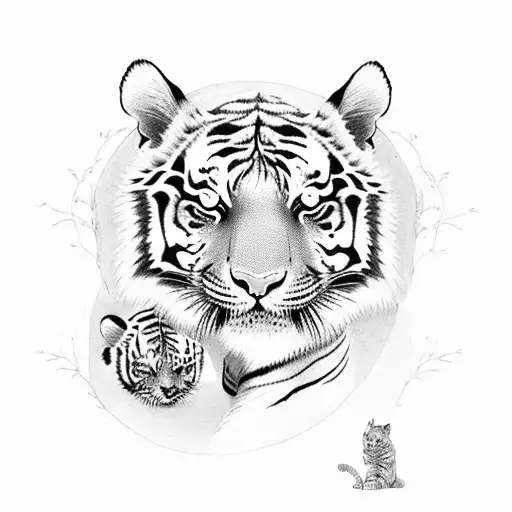 Two Tiger Cubs Playfully Wrestling Under A Full Moon