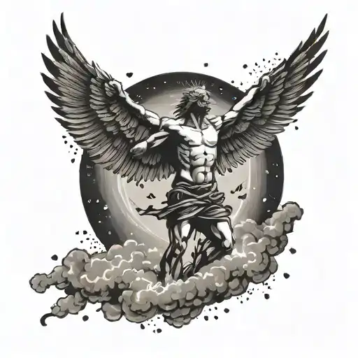 Icarus At The Moment Of Falling Around Lightning