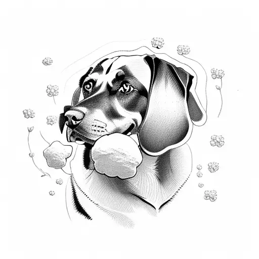 A Rottweiler Lying In A Bed Of White Flowers