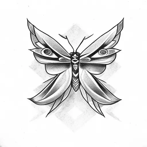 Old School Moth Tattoo With A Skull In Its Wings