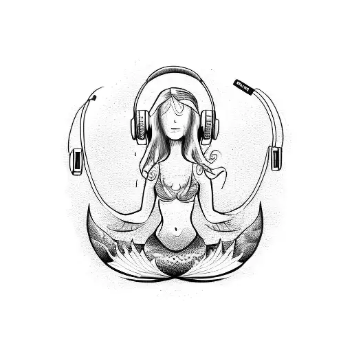 A Meditating Mermaid With Headphones Listening To The Sound Of The Ocean