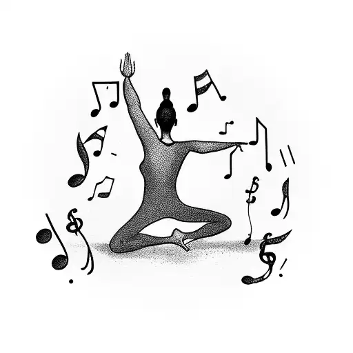 A Yoga Instructor Teaching A Class On A Beach With Music Notes Floating In The Air