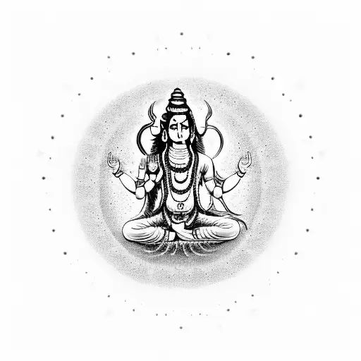 Lord Shiva Dancing In A Cosmic Background With Rudraksha Beads Floating Around Him