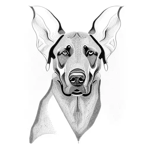 A Mosaic Of Roman And Doberman Motifs Intertwined