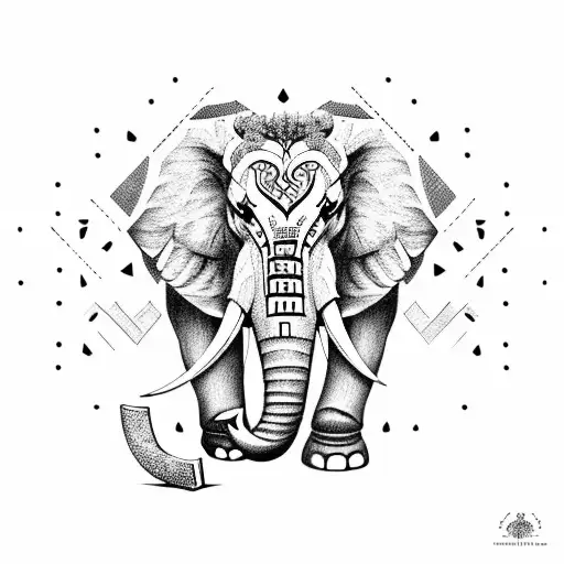 Standing Elephant With Lion Head Holding Axe