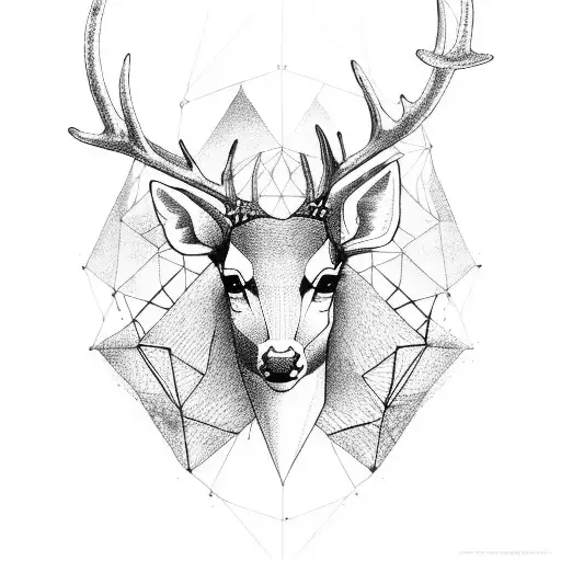 Geometrical Deer With Dreams Catcher In His Horns