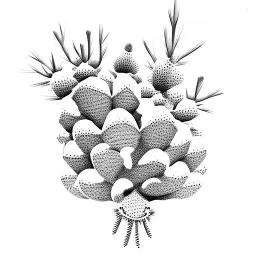 Prickly Pear Cactus Connected To Pine Tree