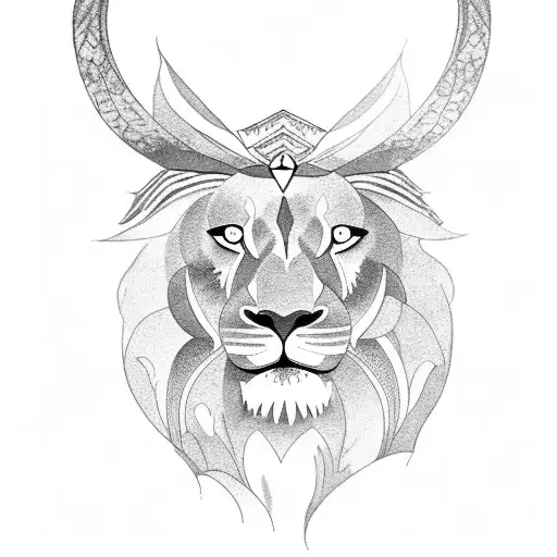 Mountain With Lake Beneath And Lamb Looking At Reflection Of Lion