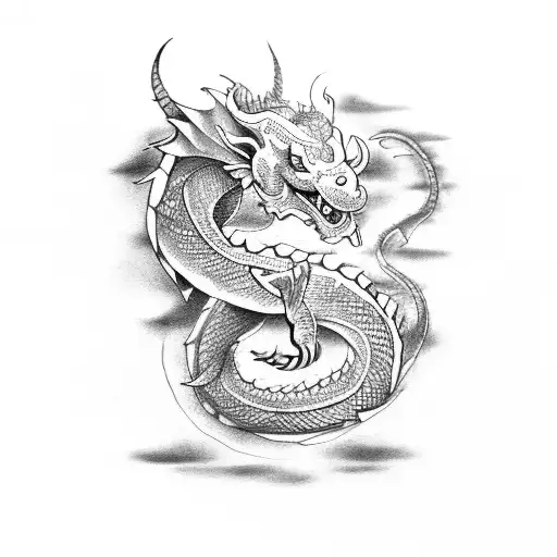 A Dragon Wrapping Around And Elephant And A Penguin