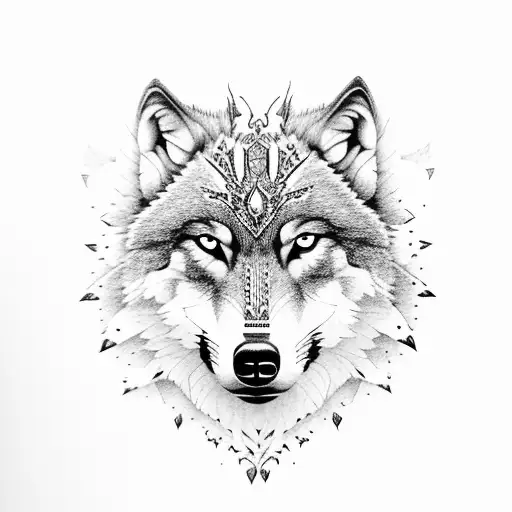 Wolf Portrait With Floral Accents