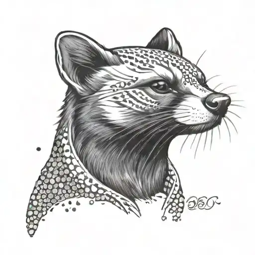 A Marten Holding A Binary Code Scroll In Its Mouth In Dotwork Style