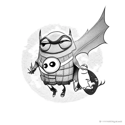 A Whimsical Tattoo Design Of Batman And Mike Wazowski Sharing A Comic Book Together