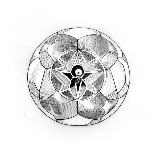 A Tattoo Featuring A Soccer Ball Surrounded By Symbols Of Justice And Law Enforcement