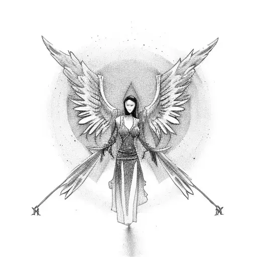 Gangster Angel With Bird Black Nd White