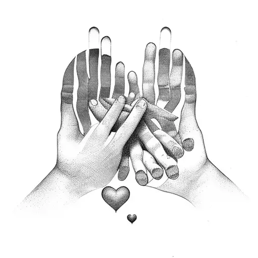 A Large Hand Reaching Out To A Smaller Hand In A Love Heart Shape