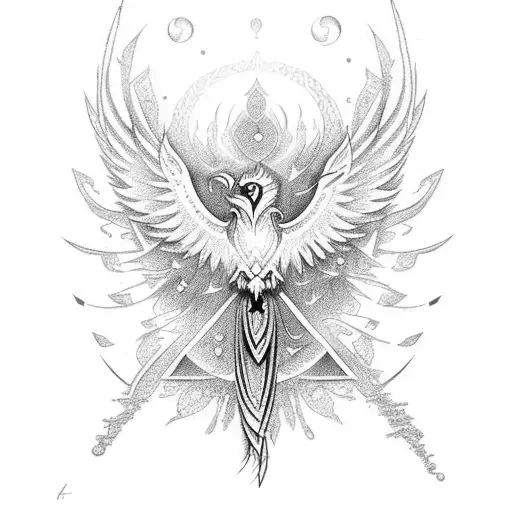 Phoenix With Feminine Elements And Symbols Of Strength And Protection